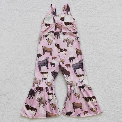 Sibling Baby Girls Strap Western Bell Bottom Jumpsuits
