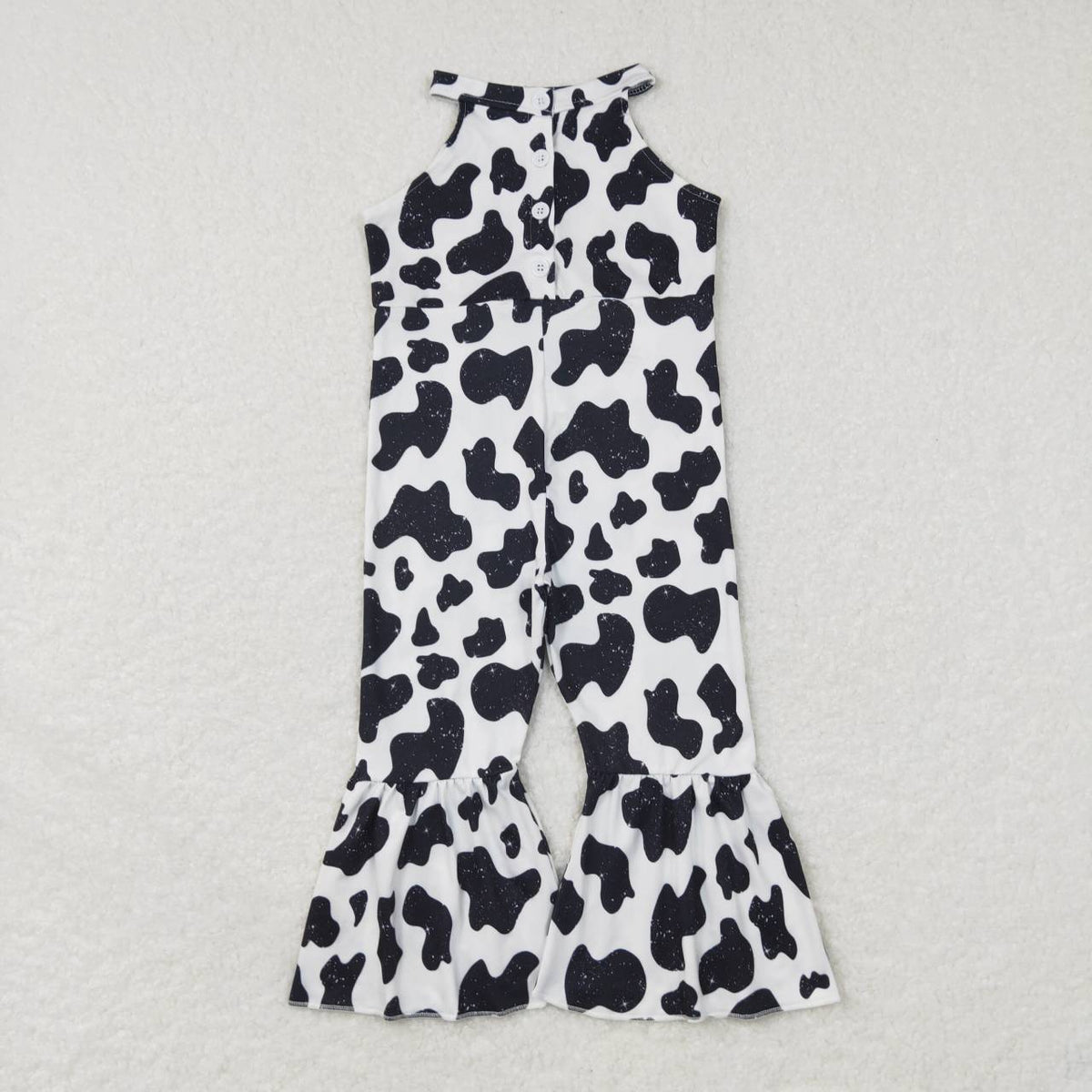 Sibling Baby Girls Strap Turquoise Cow Print Bows Bell Bottom Jumpsuits