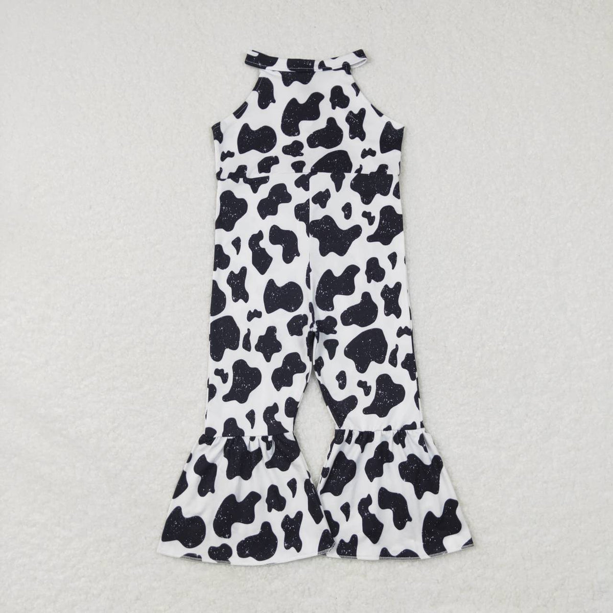 Sibling Baby Girls Strap Turquoise Cow Print Bows Bell Bottom Jumpsuits