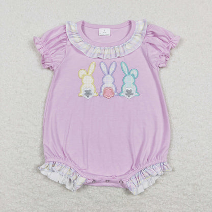 Sibling Baby Kids Embroidery Rabbits Ruffle Pants Easter Clothes Set Rompers