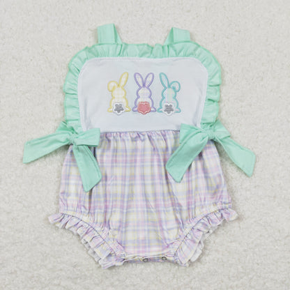 Sibling Baby Kids Embroidery Rabbits Ruffle Pants Easter Clothes Set Rompers