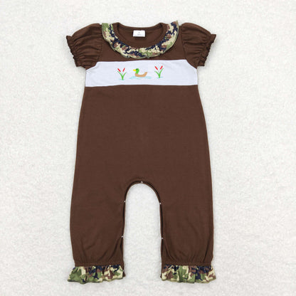 Sibling Baby Girls Embroidery Ducks Tunic Ruffle Pants Hunting Clothes Sets Pant Rompers