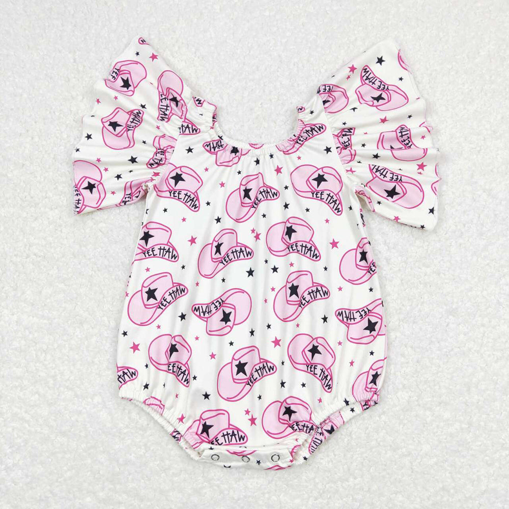 Sibling Baby Infant Girls Western Flutter Sleeve Rompers