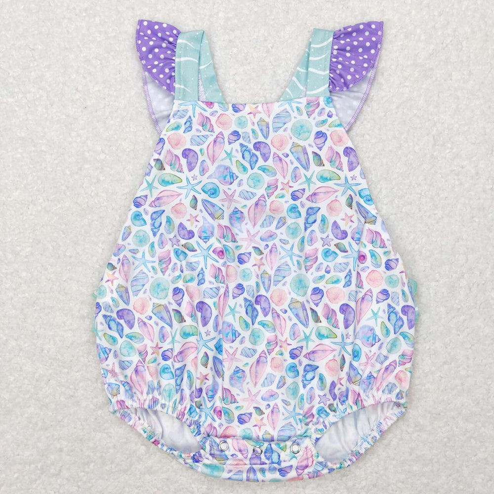Sibling Baby Girls Summer Sea Shell Rompers Outfits Sets