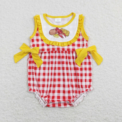 Sibling Baby Boys Girls Crayfishes Top Checked Shorts Clothes Set Rompers