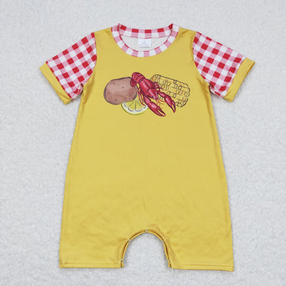 Sibling Baby Boys Girls Crayfishes Top Checked Shorts Clothes Set Rompers