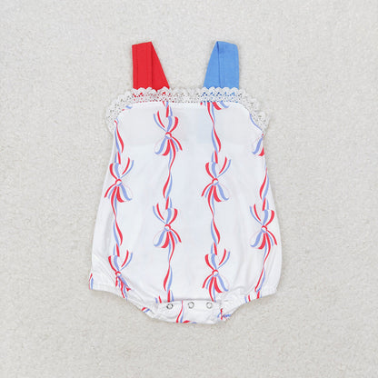 4th of july baby girls strips bows summer rompers SR1599