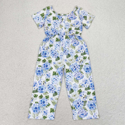 Sibling Baby Girls Short Sleeve Flowers Bows Pockets Pants Jumpsuits