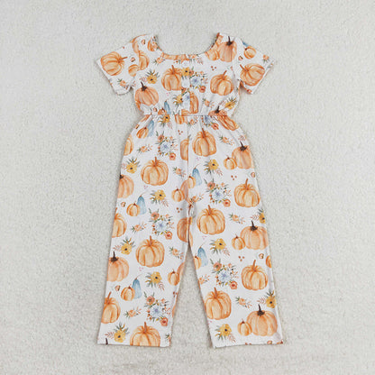 Sibling Baby Girls Short Sleeve Flowers Bows Pockets Pants Jumpsuits