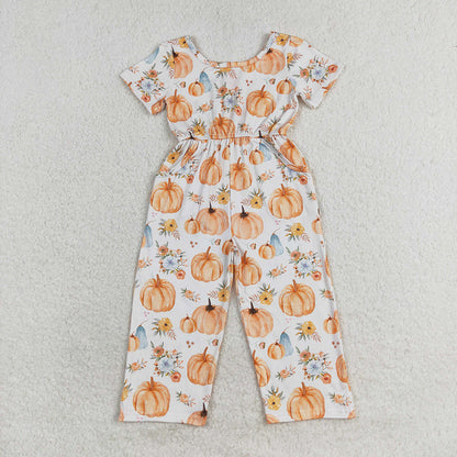 Sibling Baby Girls Short Sleeve Flowers Bows Pockets Pants Jumpsuits