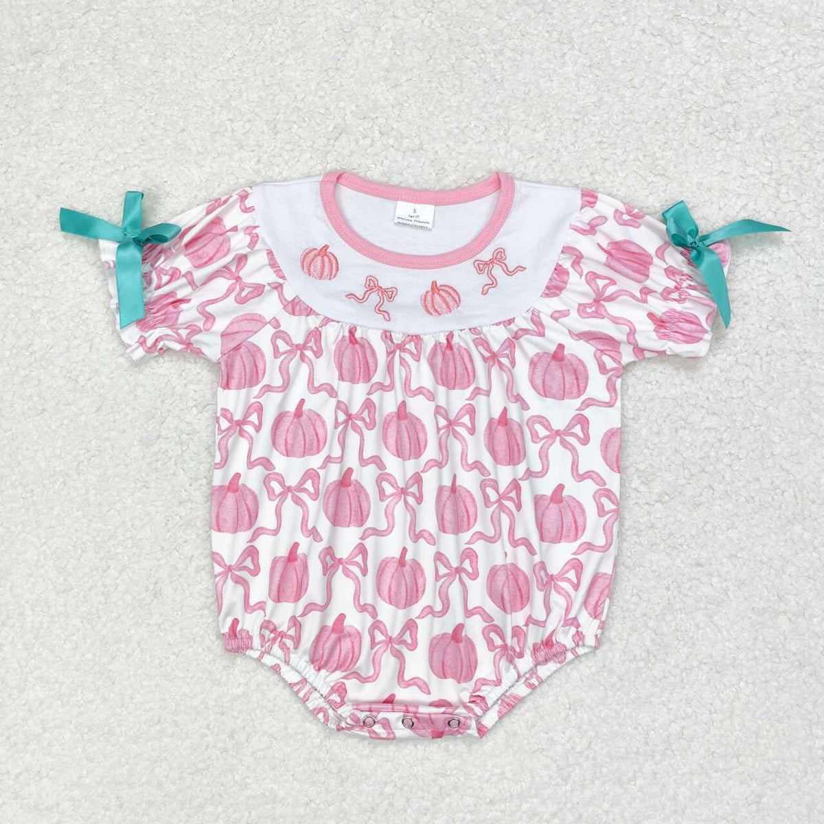 Sibling Baby Girls Pink Pumpkin Bows Sister Rompers