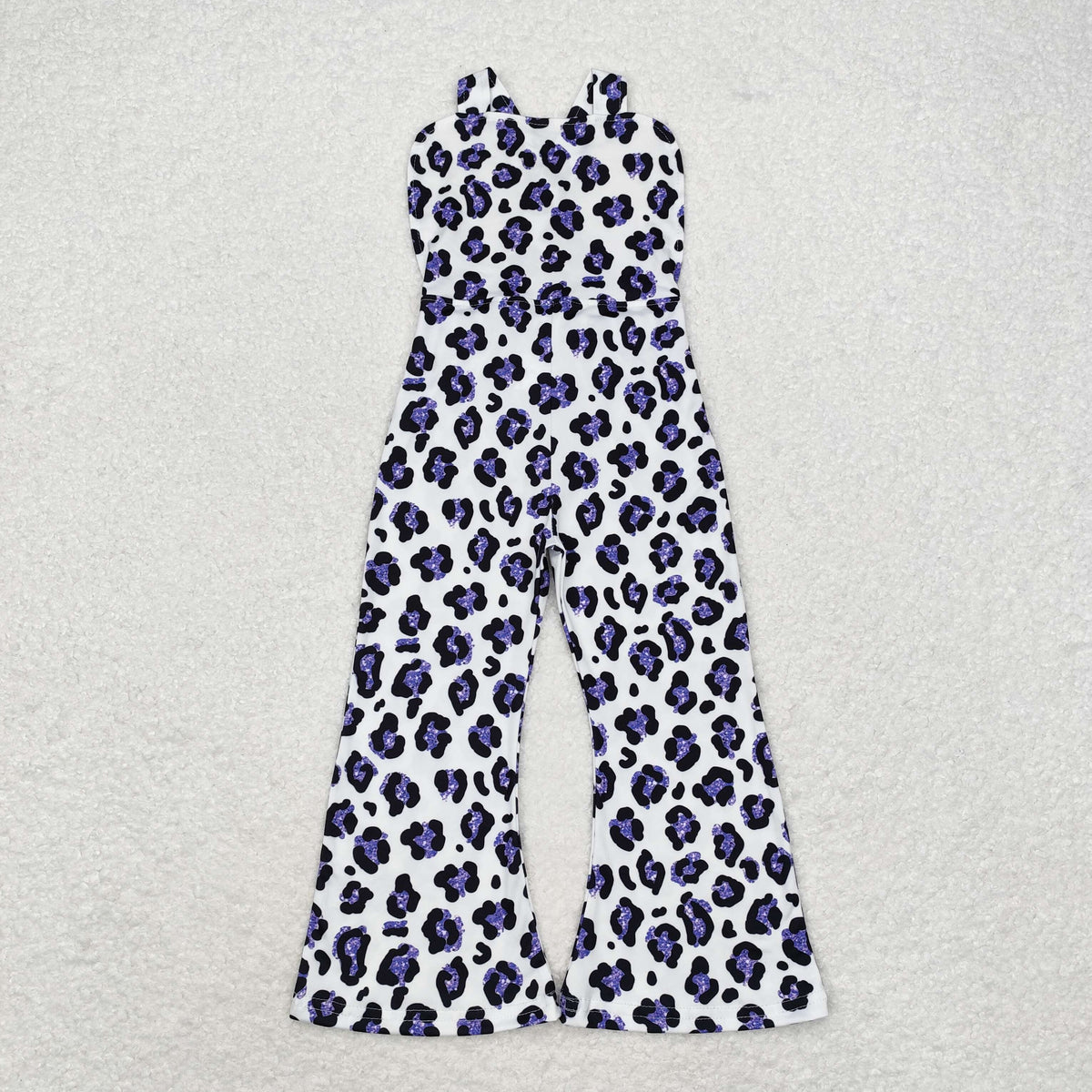 Sibling Baby Girls Strap Turquoise Cow Print Bows Bell Bottom Jumpsuits