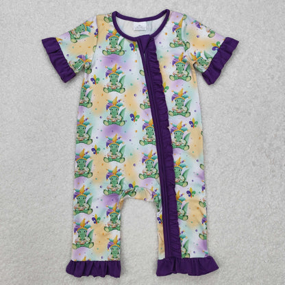 Sibling Baby Kids Anchors Crocodiles Top Pants Mardigras Pajamas Sets Zipper Footie Rompers