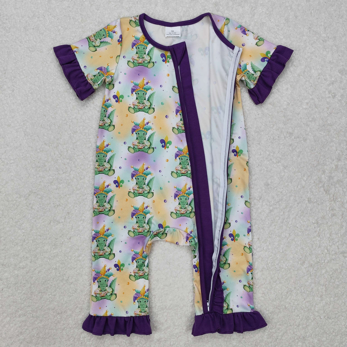 Sibling Baby Kids Anchors Crocodiles Top Pants Mardigras Pajamas Sets Zipper Footie Rompers