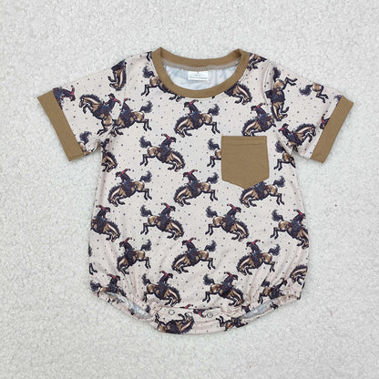 Sibling Baby Boys Western Cows Short Sleeve Summer Rompers