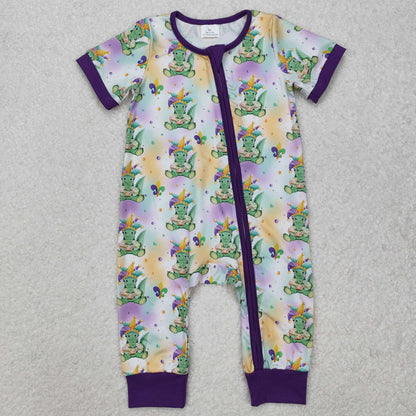 Sibling Baby Kids Anchors Crocodiles Top Pants Mardigras Pajamas Sets Zipper Footie Rompers