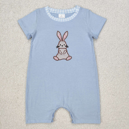 Sibling Baby Kids Embroidery Stripe Rabbits Easter Ruffle Knee Length Dress Shorts Romper