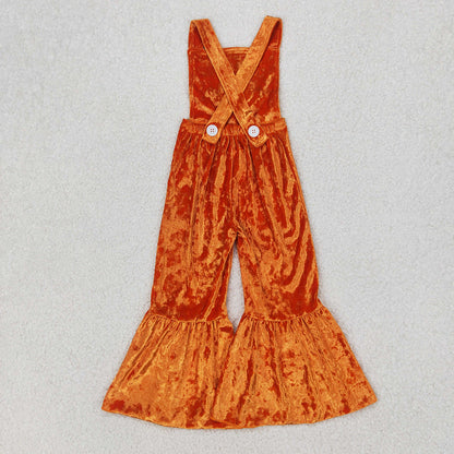 Sibling Sister Baby Girls Straps Dog Embroidery Velvet Jumpsuits