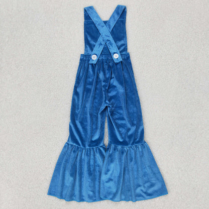 Sibling Sister Baby Girls Straps Dog Embroidery Velvet Jumpsuits