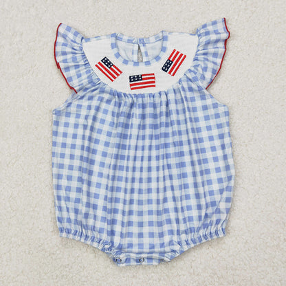 Smocked Sibling Boys Baby Girls 4th Of July Flags Rompers Dresses
