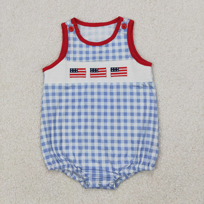 Smocked Sibling Boys Baby Girls 4th Of July Flags Rompers Dresses