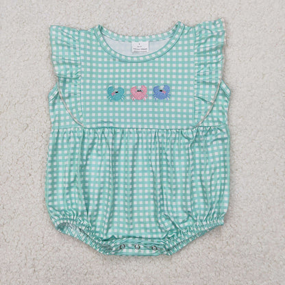 Sibling Embroidery Baby Girls Crabs Bows Rompers Outfits Sets