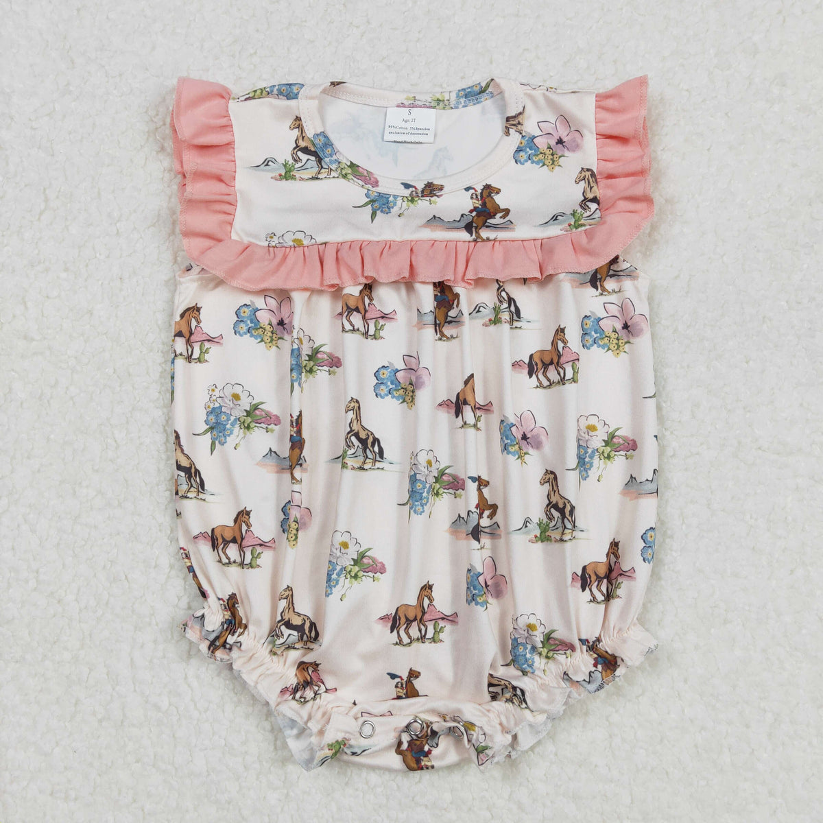 Sibling Baby Girls Horse Rodeos Flowers Western Ruffle Rompers Dress Jumpsuits