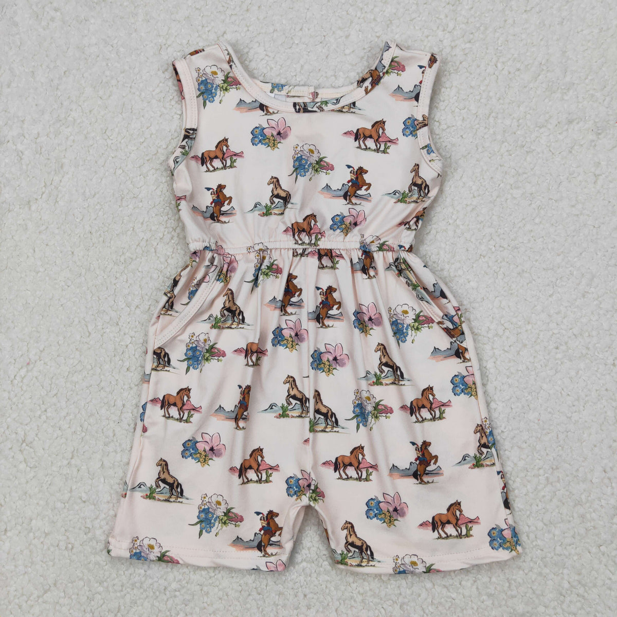 Sibling Baby Girls Horse Rodeos Flowers Western Ruffle Rompers Dress Jumpsuits