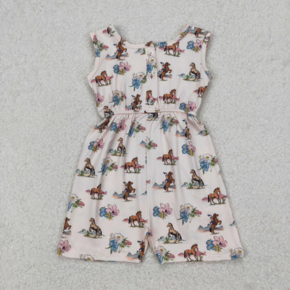 Sibling Baby Girls Horse Rodeos Flowers Western Ruffle Rompers Dress Jumpsuits