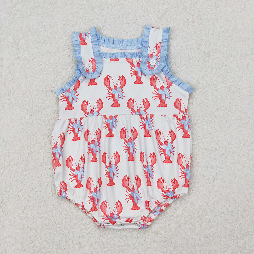 Sibling Baby Girls Crawfish Bows Straps Rompers Dresses