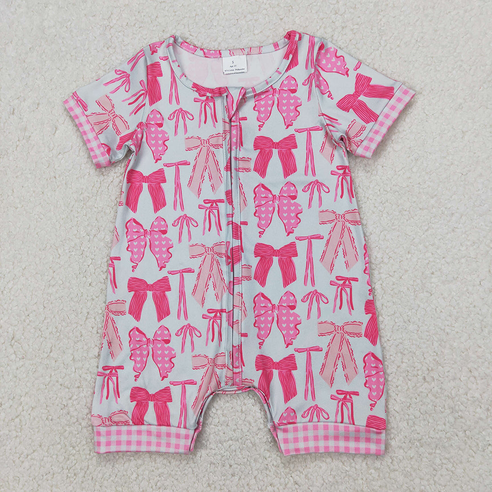 Sibling Baby Girls Pink Bows Rompers Outfits Sets