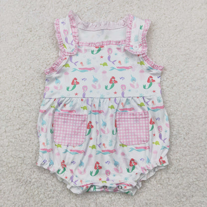 Sibling Baby Girls Sleeveless Mermaid Fishes Knee Length Dress Rompers