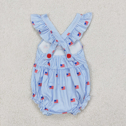 Sibling Embroidery Baby Girls Red Flags 4th of July Bows Rompers Outfits Sets
