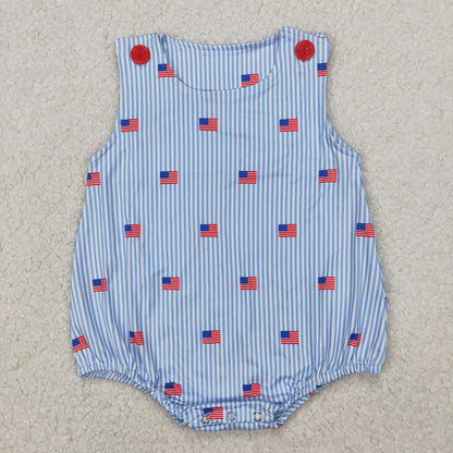 Sibling Embroidery Baby Girls Red Flags 4th of July Bows Rompers Outfits Sets