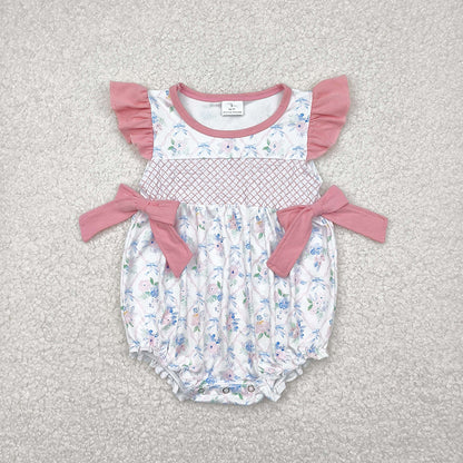 Sibling Embroidery Baby Infant Girls Flutter Sleeves Bows Ruffle Rompers