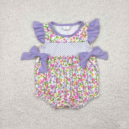 Sibling Embroidery Baby Infant Girls Flutter Sleeves Bows Ruffle Rompers