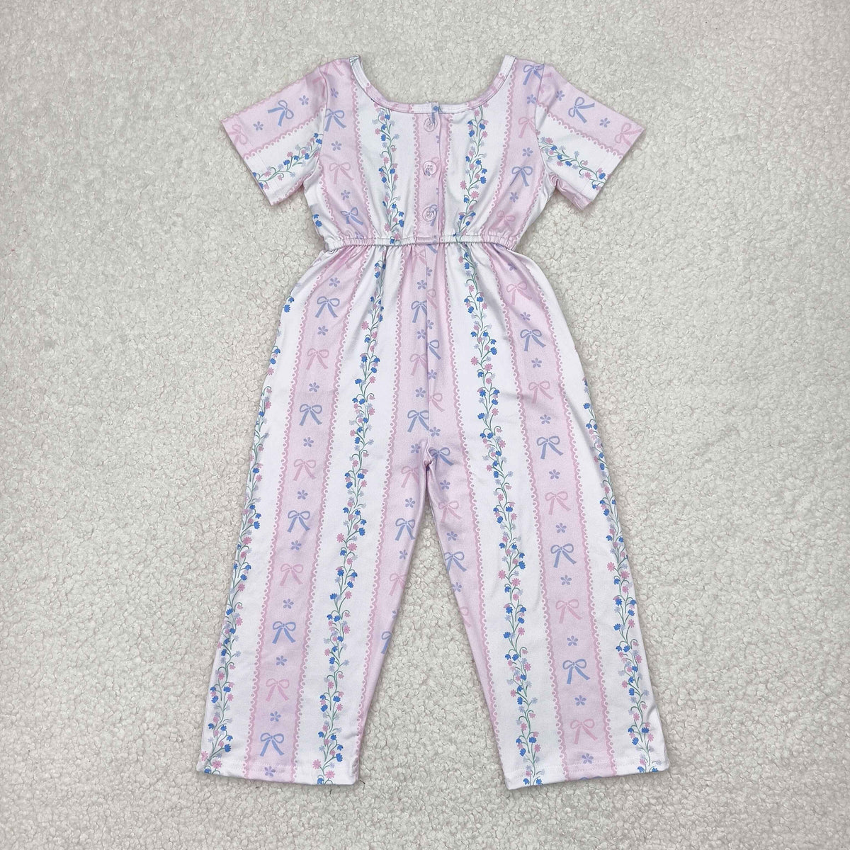 Sibling Baby Girls Short Sleeve Flowers Bows Pockets Pants Jumpsuits