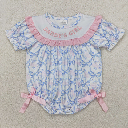 Sibling Baby Girls Embroidery DADDY'S GIRL Bows Floral Plaid Knee Length Dress Rompers
