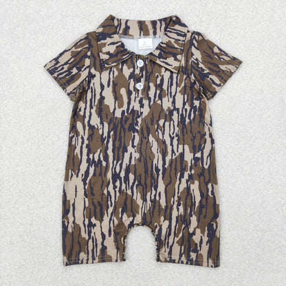 Sibling Baby Boys Short Sleeves Bottomland Camo Button Polo Shirts Top Rompers