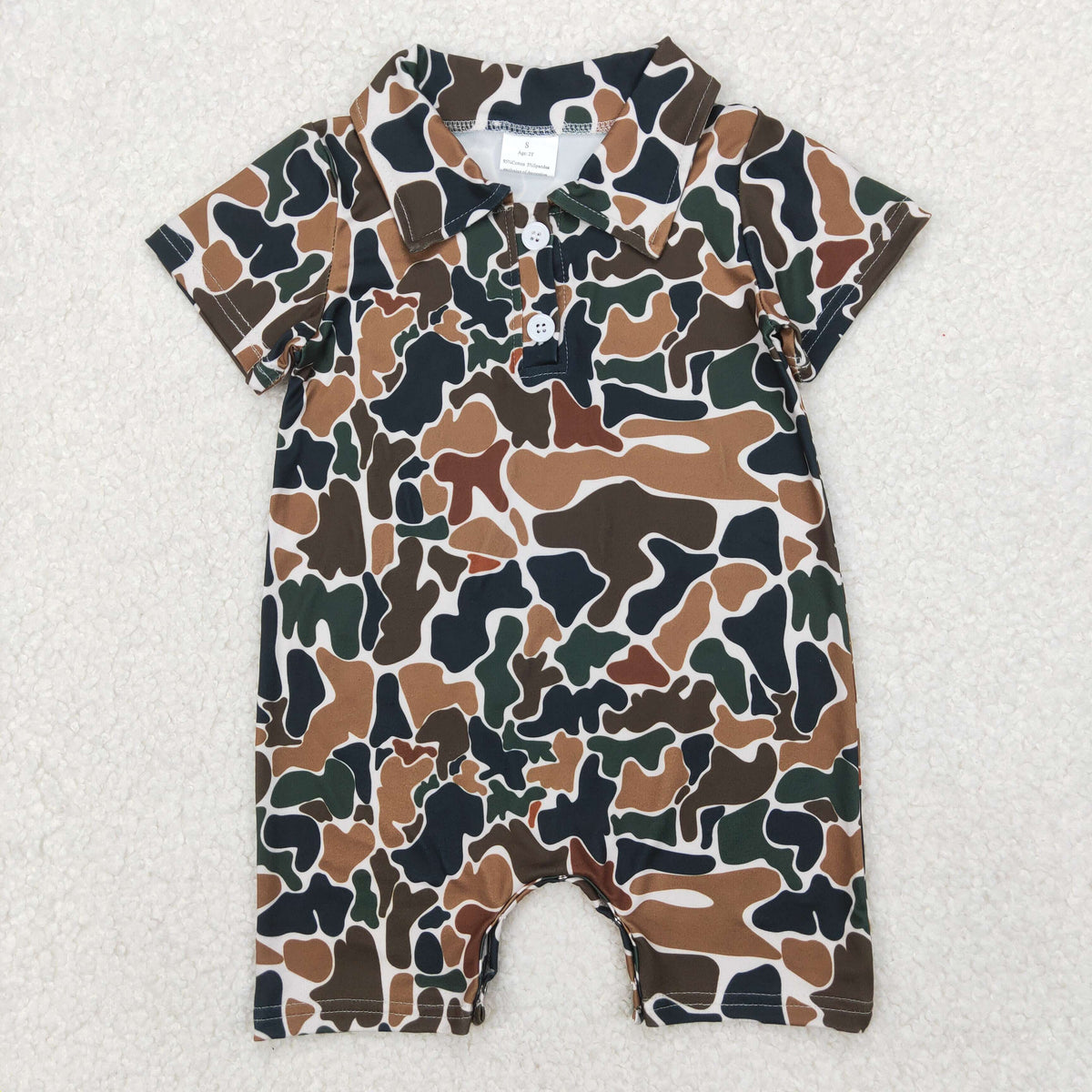 Sibling Baby Boys Short Sleeves Dark Brown Camo Button Polo Shirts Top Rompers