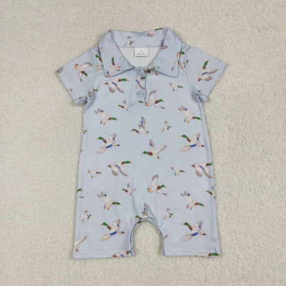 Sibling Baby Boys Short Sleeve Ducks Hunting Button Polo Shirt Top Short Rompers
