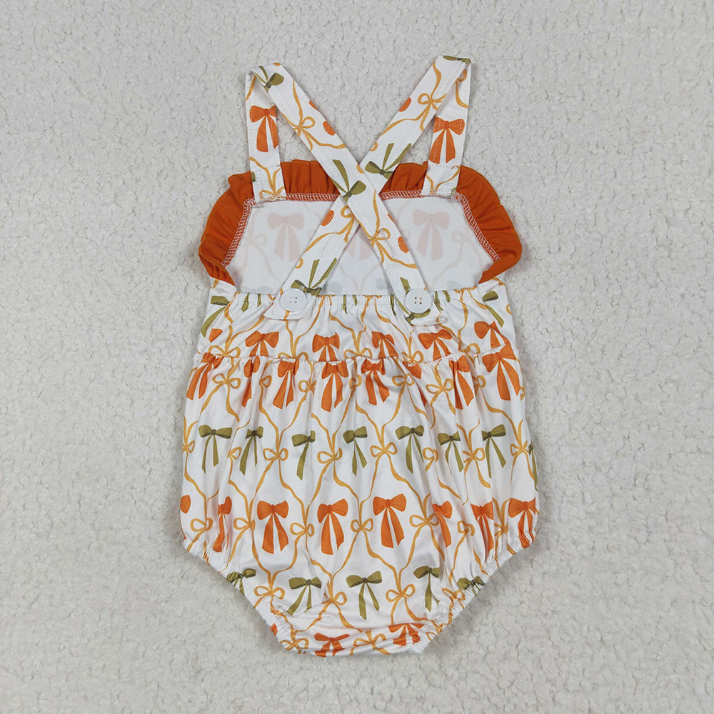 Sibling Baby Girls Stripe Orange Bows Rompers Outfits Clothes Sets