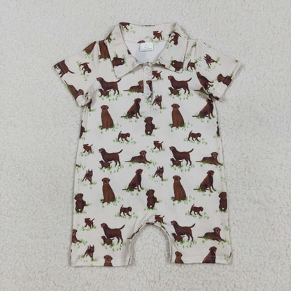 Sibling Baby Short Sleeve Button Boys Dogs Hunting Polo Shirt Top Short Romper