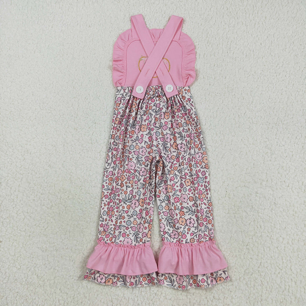 Sibling Embroidery Ghost Pumpkins Baby Girls Strap Floral Fall Halloween Ruffle Jumpsuits