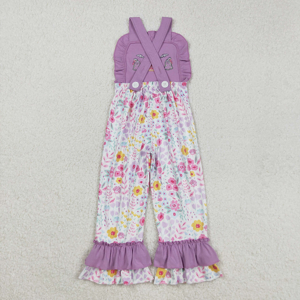 Sibling Embroidery Ghost Pumpkins Baby Girls Strap Floral Fall Halloween Ruffle Jumpsuits