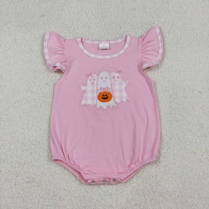 Sibling Baby Boys Girls Embroidery Ghosts Pumpkins Halloween Rompers