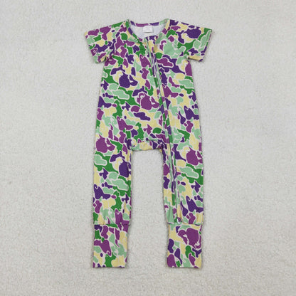 Sibling Daddy and Boys Mardigras Camo Pajamas Sets Zip Footie Rompers Polo Shirts Top