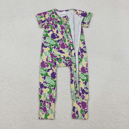 Sibling Baby Kids Mardigras Bows Camo Donuts Two Way Zip Convertible Rompers