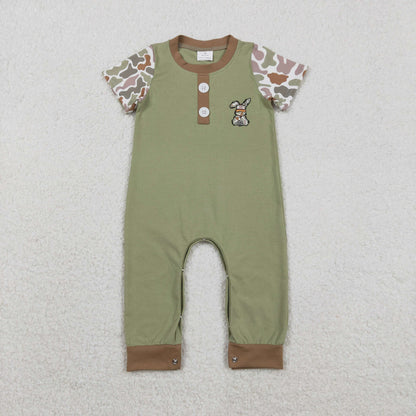 Sibling Baby Boys Girls Embroidery Camo Rabbits Shorts Pants Easter Clothes Sets Rompers