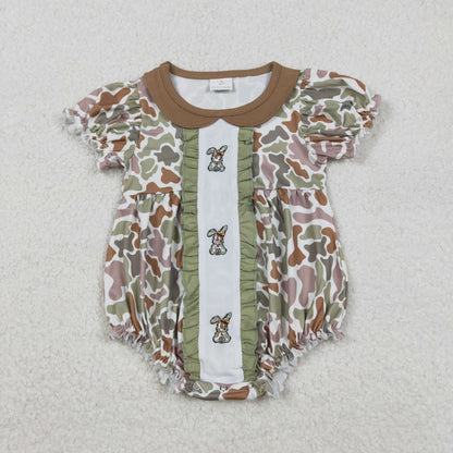 Sibling Baby Boys Girls Embroidery Camo Rabbits Shorts Pants Easter Clothes Sets Rompers